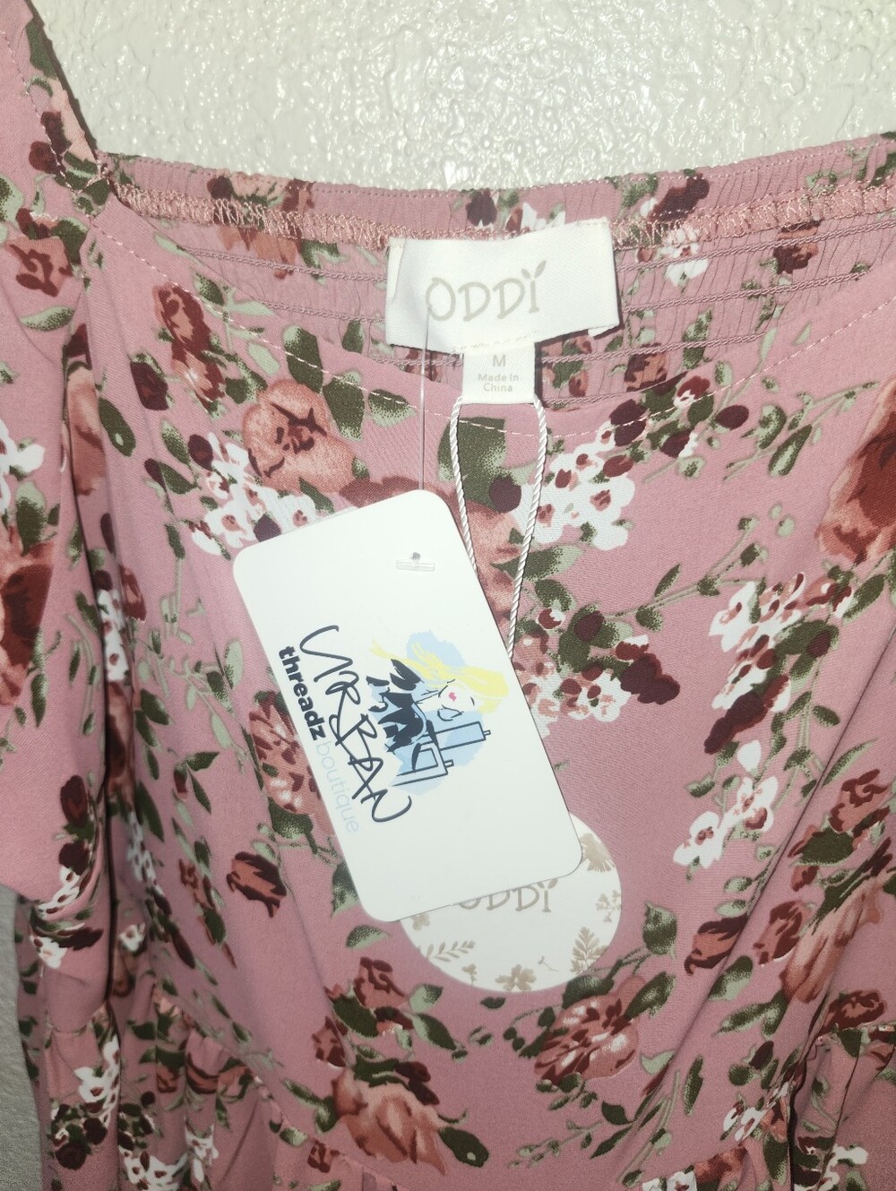 NWT Oddi "Just So Sweet Dusty Rose🥀Floral Print Smocked Puff Sleeve Top" Medium - Picture 3 of 12